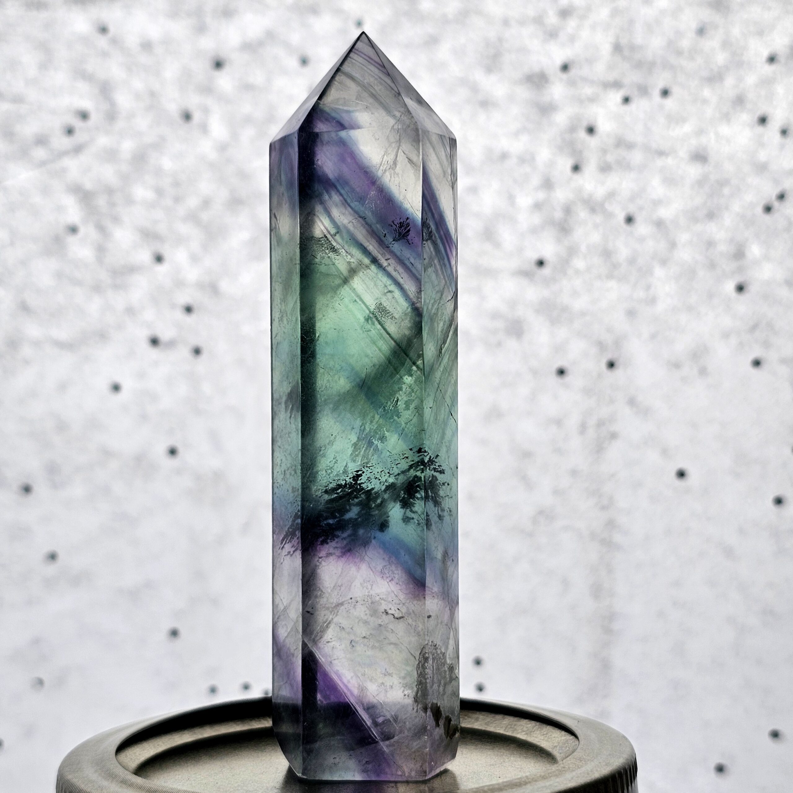 Rainbow Fluorite - Teal, Mint, & Purple with natural dendritic inclusions - Image 3