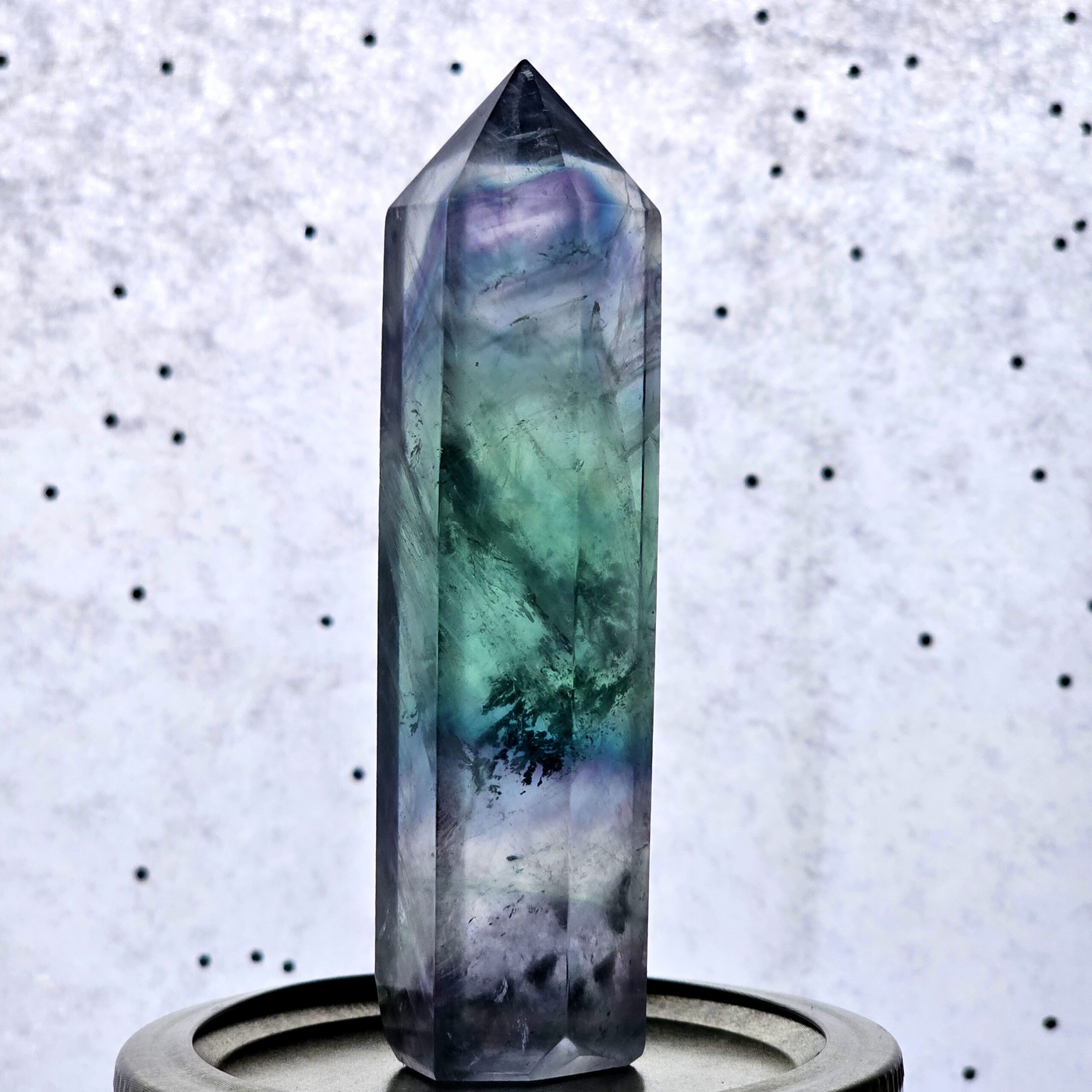 Rainbow Fluorite - Teal, Mint, & Purple with natural dendritic inclusions - Image 5