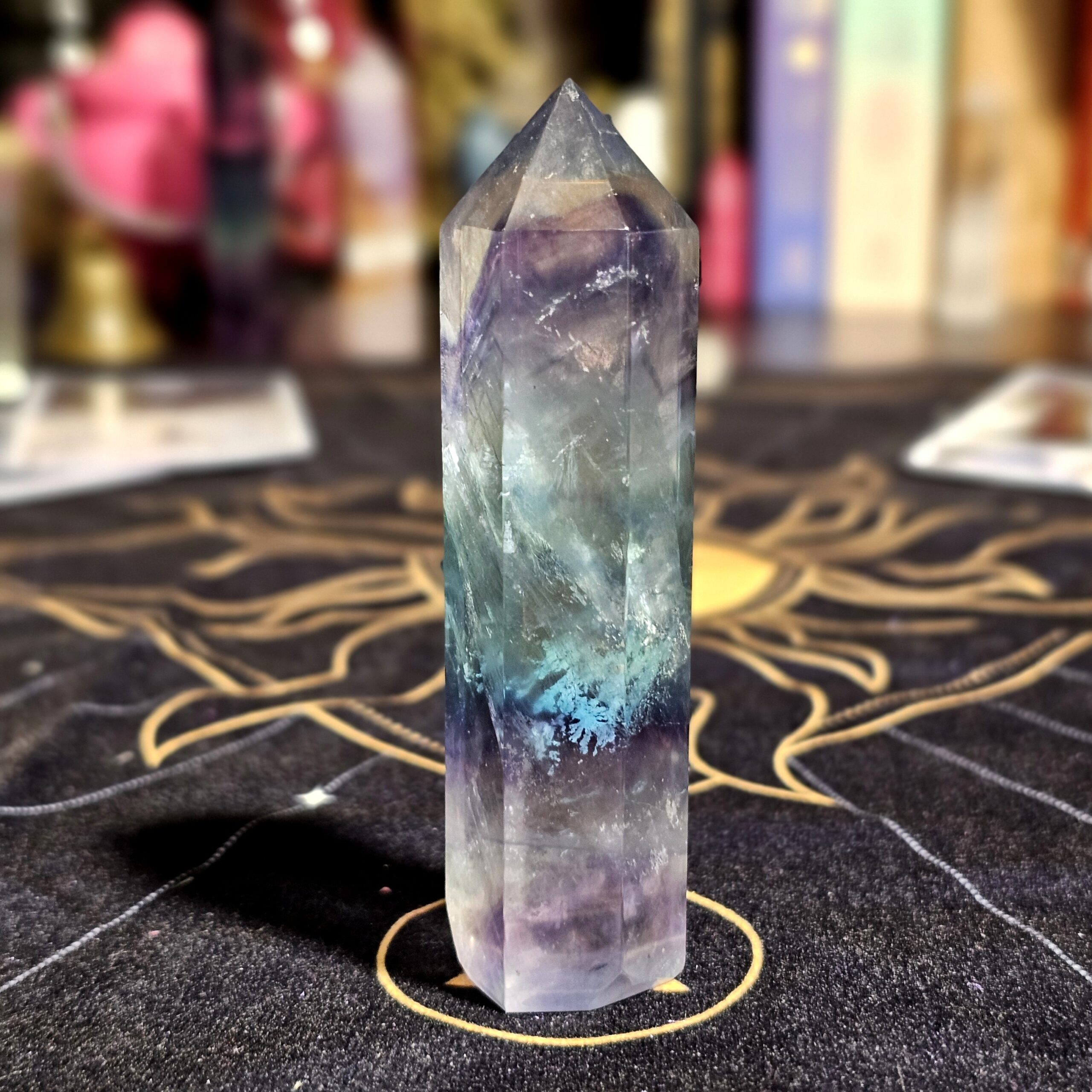 Rainbow Fluorite - Teal, Mint, & Purple with natural dendritic inclusions