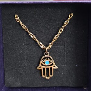 Hamsa Hand Evil Eye Charm Necklace - 18K Gold PVD