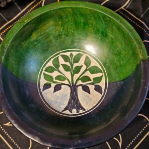 Hand Carved Soapstone Bowl - Blue/Green Tree of Life