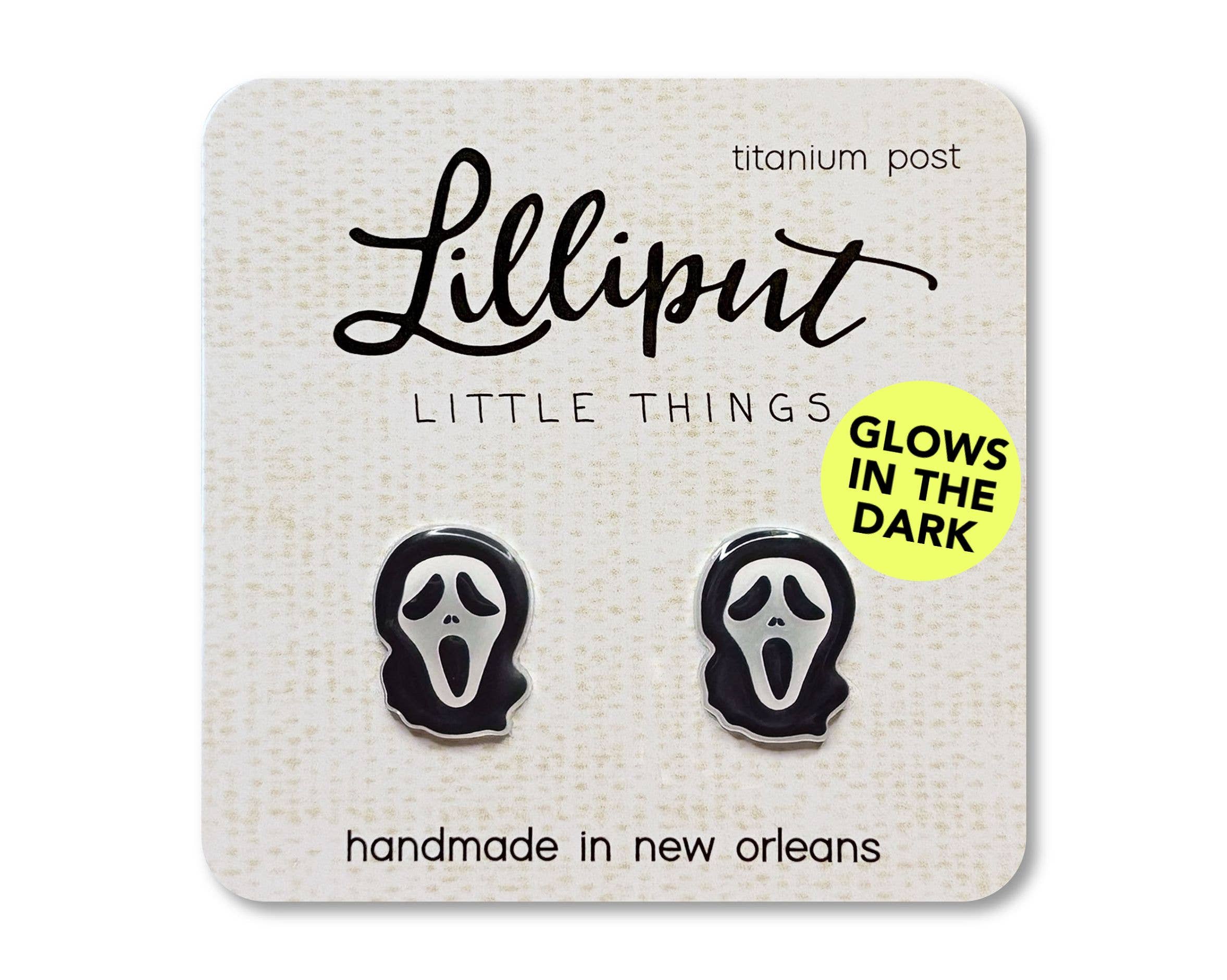 Lilliput Ghost Face Earrings - GLOW IN THE DARK