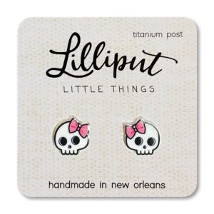Lilliput Cute Skull w/ Pink Bow Earrings
