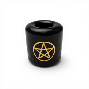 Ceramic Chime Candle Holder - Black with Gold Pentacle